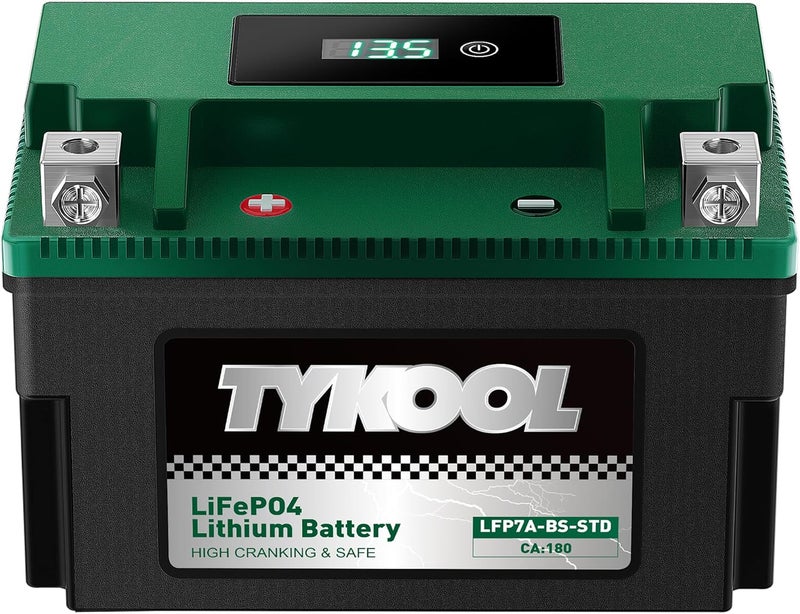 TYKOOL YTX7A-BS,180 CCA, Lithium LiFePO4 Motorcycle Battery,2X Cranking Amps,5X Longer Life, Compatible for Motorcycle,Moped, ATV,4 Wheeler, Lawn Mower, and Generator Battery - Image 1